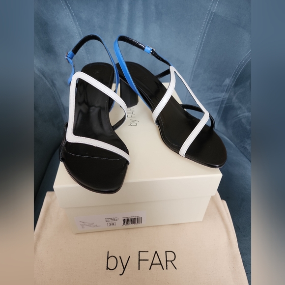 Brigette Marin Blue, White and Black Leather Sandals - Picture 11 of 16